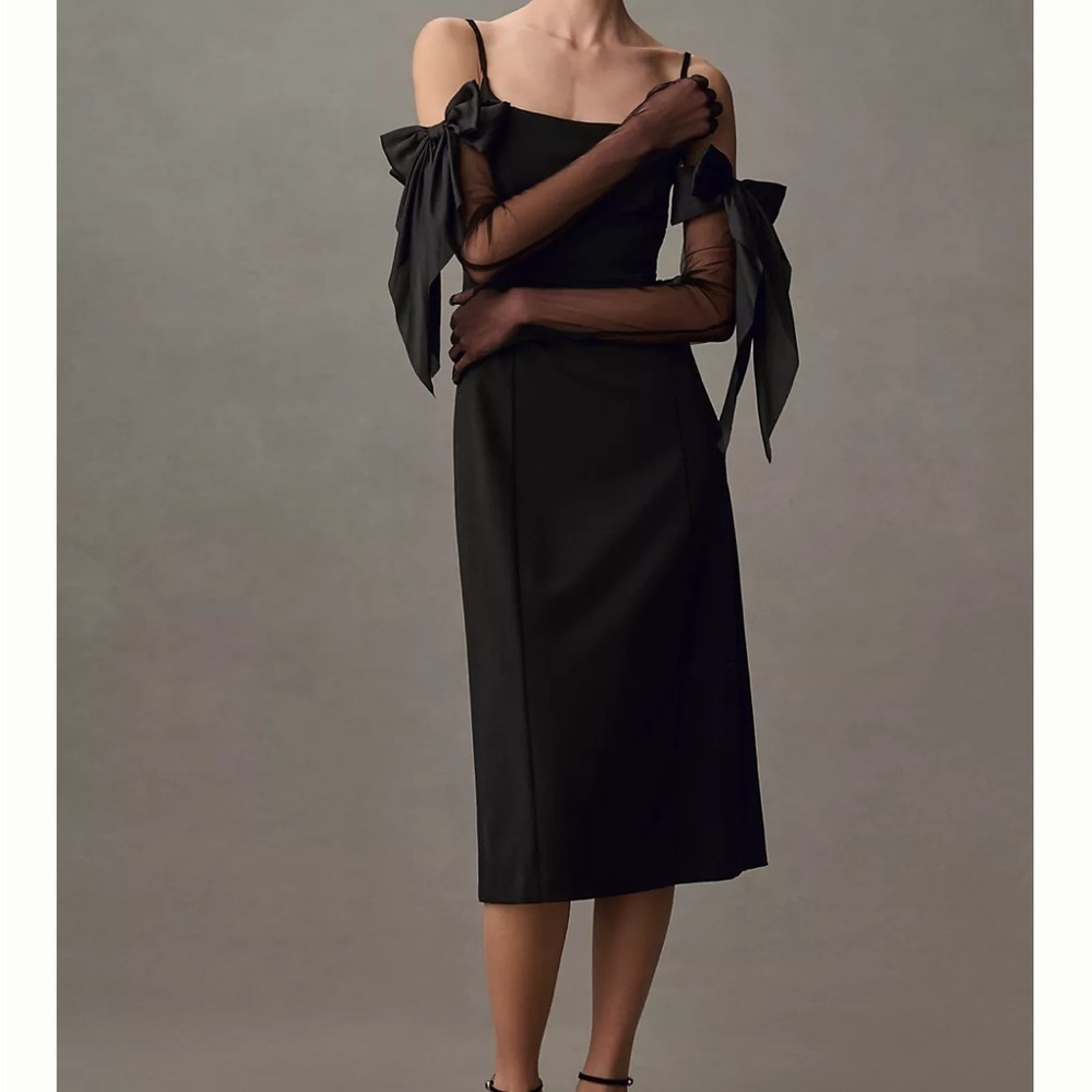 Anthropologie BEATRICE .B BLACK SLEEVELESS SCOOP-NECK MIDI DRESS 10 formal